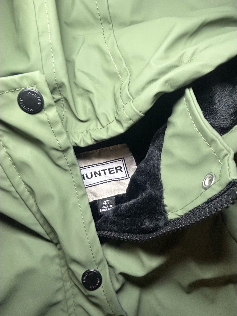 Hunter Kids Olive Green Hooded Raincoat with Black Lining - Picture 7 of 8